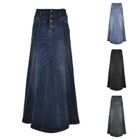 denim skirt women floor length dress spring autumn plus size female long sewing thread single breasted loose casual jeans skirts