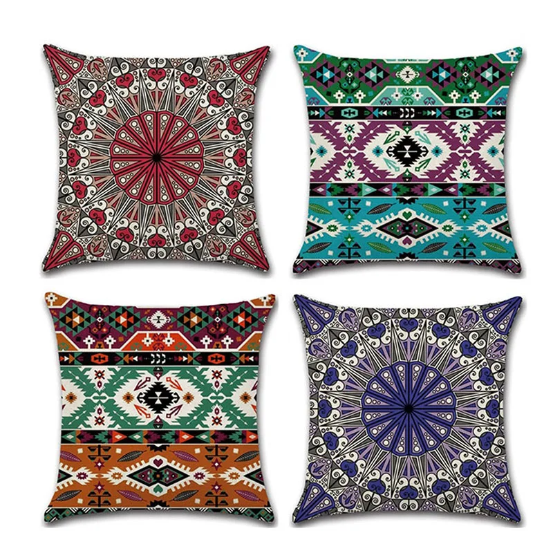 

Mandala Printing Decorative Pillowcase India Mandala Pillow Case Linen Lumbar Pillow Cover Office Car Hug Cushion Covers 45cm