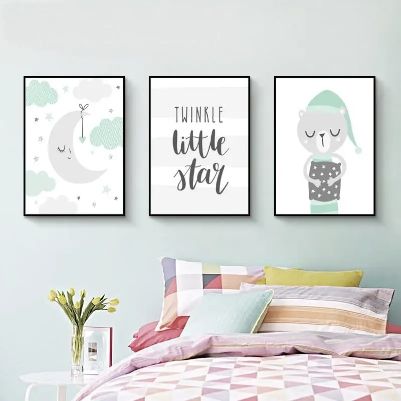 58 зеленых лесных животных декор для детской комнаты минималистичные плакаты