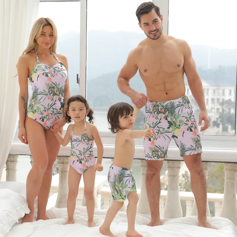 

Summer new printed mother daughter bikini father son swimsuit parent child family swimsuit soft comfortable sling sexy one piece