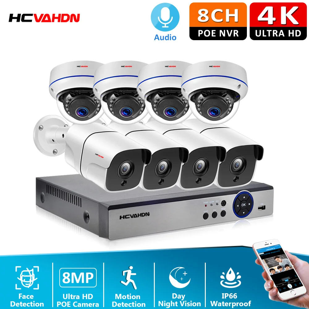 

4K 8CH Ultra HD CCTV POE Camera System H.265+ 8MP NVR Kit 8PCS Outdoor waterproof And Home Video Surveillance IP Camera System