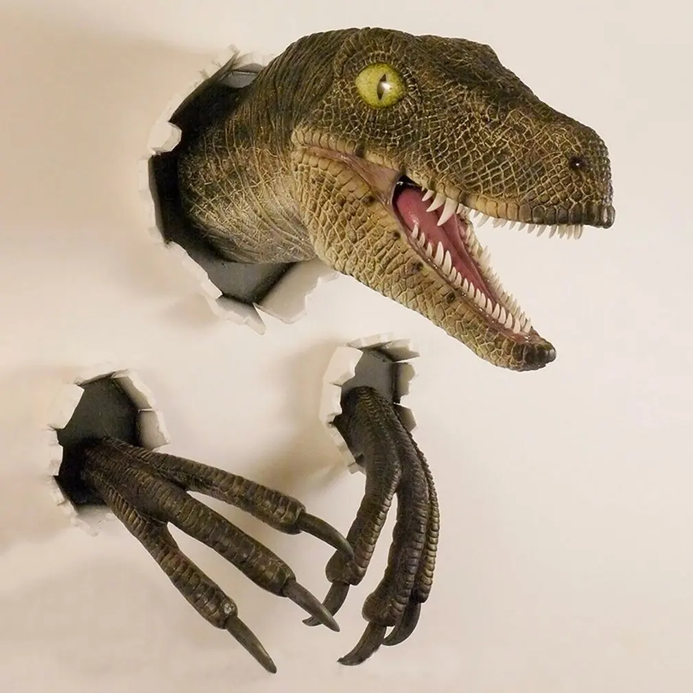 Wall Mounted Dinosaur Sculpture Art Life-like Bursting Bust Hanging Prop Replica Ornament | Дом и сад