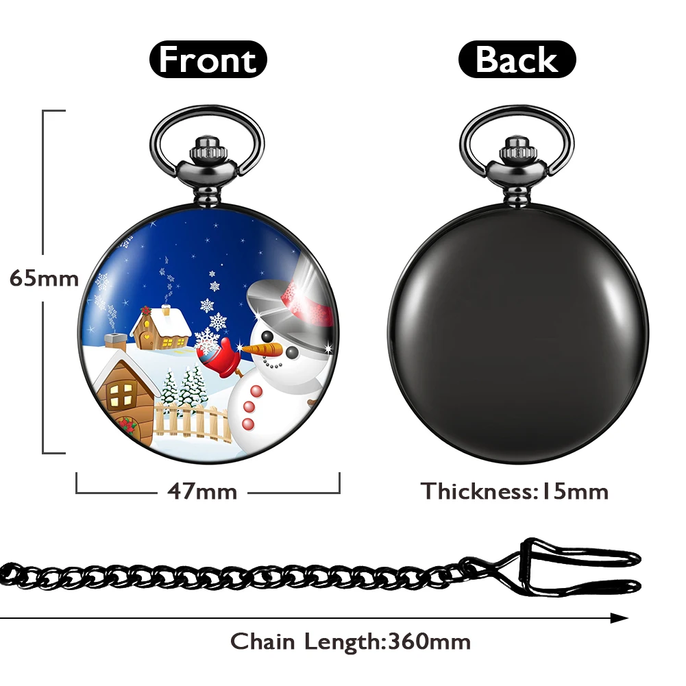 Cute Snowman Pocket Clock Men's Quartz Digital Pocket Watch Women's Alloy Pendant Gift Set Box Christmas Eve Gift for Girlfriend