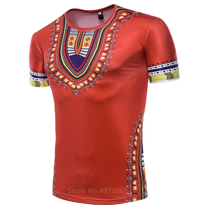 

African Creativity Slim Folk-custom for Men Danshiki Multicolor Floral 3D Printing Short Sleeve T-shirt Korean Fashion Top