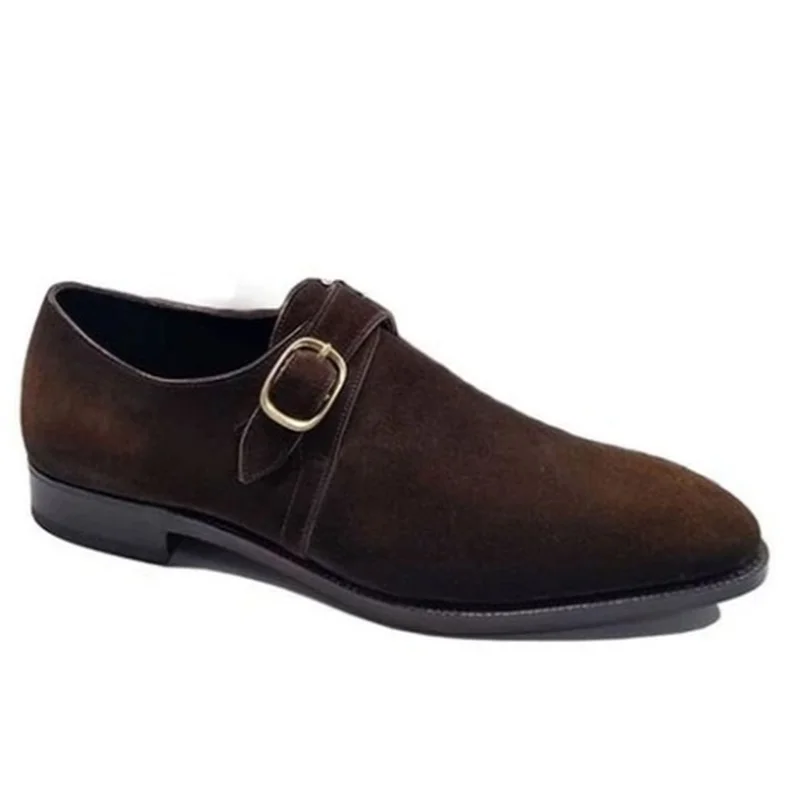 

High Quality New Fashion Men Suede Leather Monk Strap Business Shoes Vintage Casual Classic Brogue Boots Zapatos De Hombre HB127