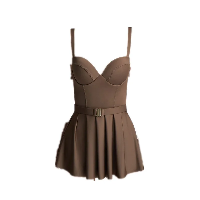 

Swimsuit Women 2021 New Sexy One Piece Skirt Swimsuit Women Fashion Temperament Solid Color Hot Spring Swimsuit