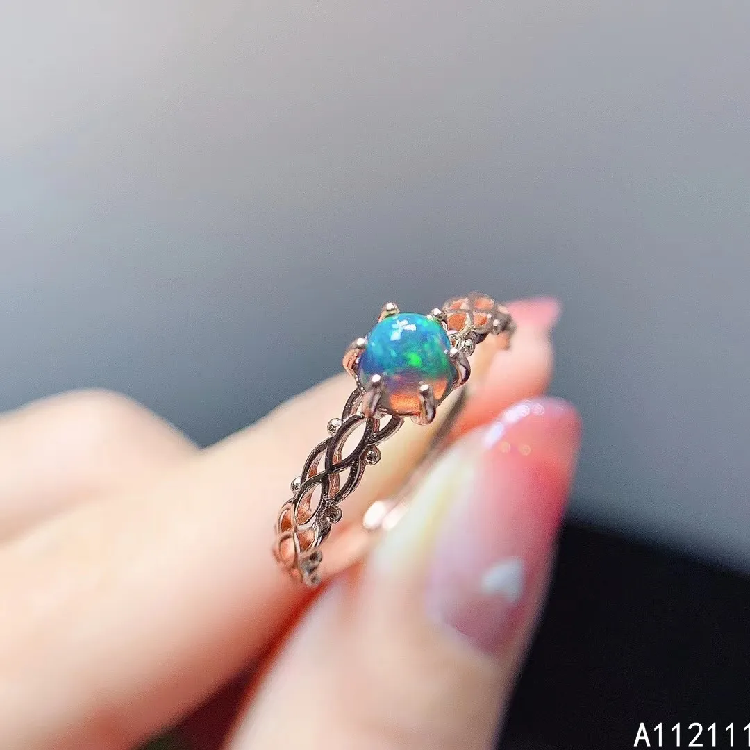 

Fine Jewelry 925 Sterling Silver Inlaid With Natural Gemstone Women's Luxury Vintage Round Black Opal Ring Support Detection