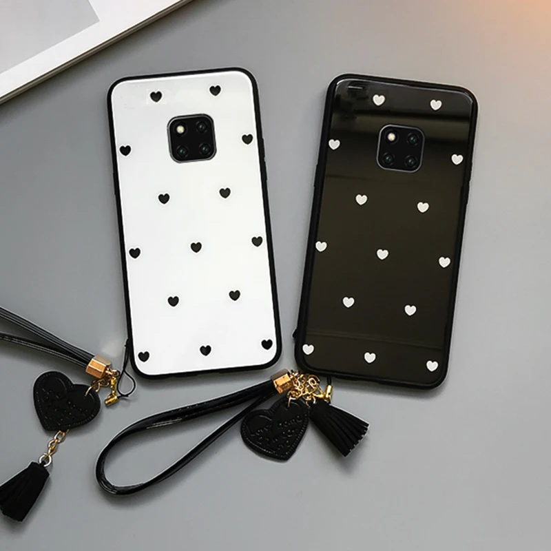 

For Xiaomi Redmi Note 9 Pro Max Case Free strap Small Love Heart Hard Tempered Glass Cover For Redmi note 9s 9 8 Pro k30 Pro