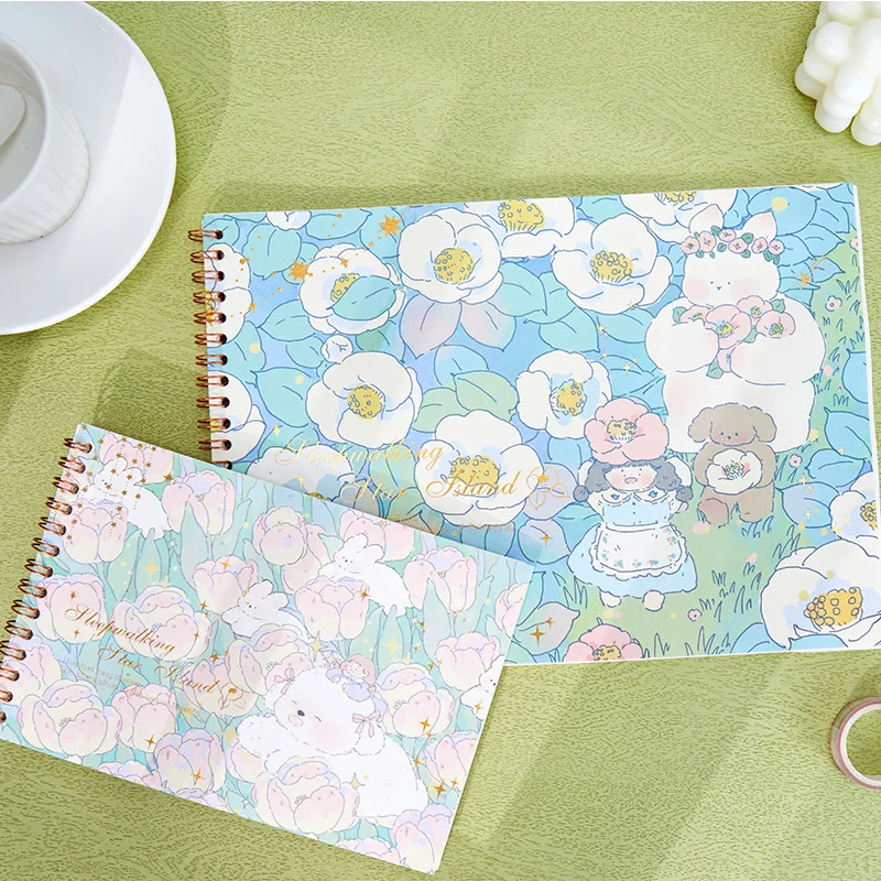

Spiral Sketchbook Beautiful Cover 32 Sheets Notebook for Art Drwaing Stationery School Supplies Loose-leaf Notebook 8 Styles