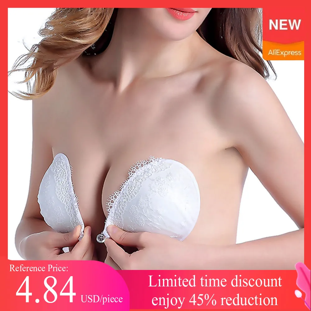 

Sticky Silicone Bras Strapless Sexy Lace Push Up Bra Invisible Self Adhesive Seamless Front Closure Bralette Underwear for Women