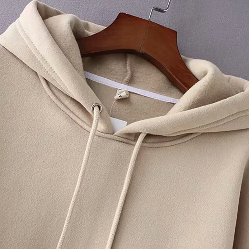 

YOSIBCD Women 2021 Fashion Oversized Fleece Hoodie Sweatshirts Vintage Long Sleeve Pockets Warm Female Pullovers Chic Tops