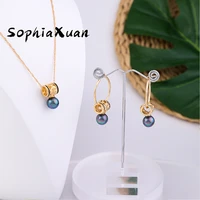 sophiaxuan fashion jewelry sets hawaiian colorful pearl gold plated polynesian flower pendant necklaces earring set for women