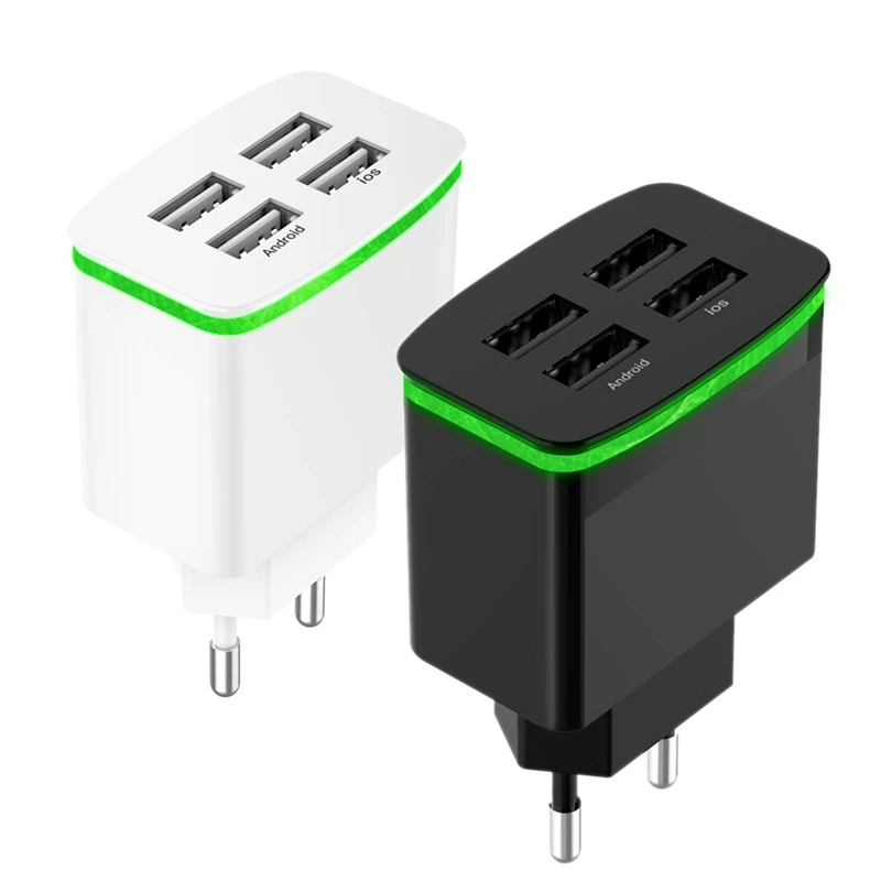 4 порта светодиодный свет мобильный телефон зарядное устройство EU Plug