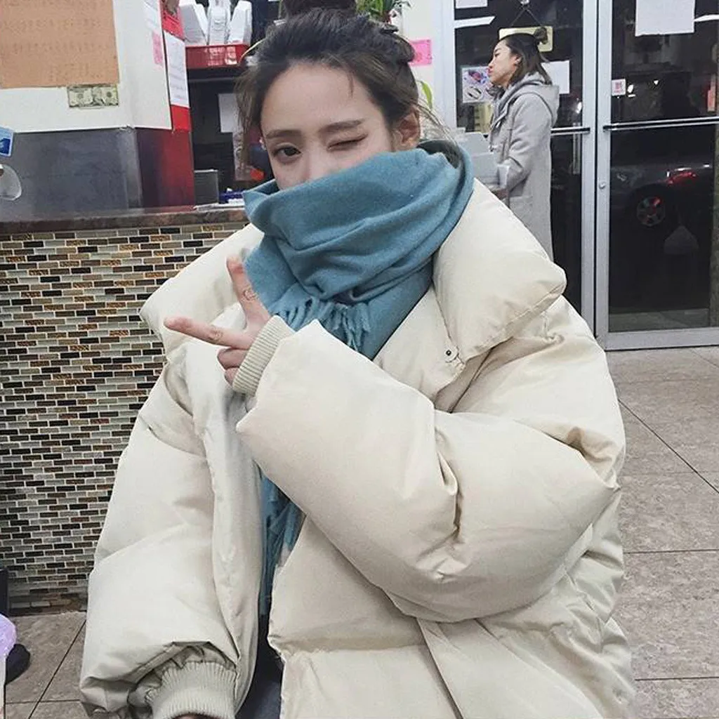 

Women's jacket winter bread clothes casual loose oversize solid color black jacket cotton clothing coat