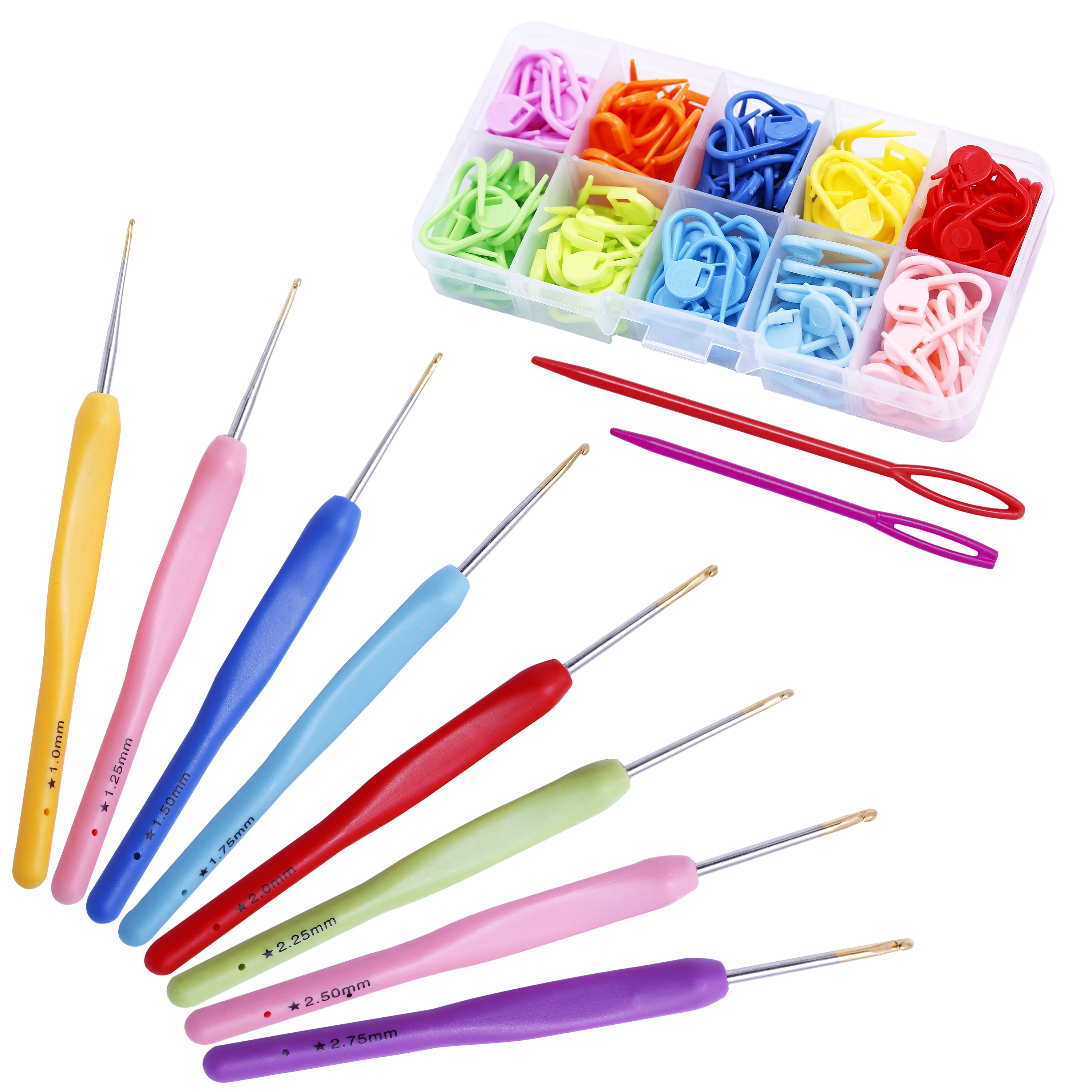 

MIUSIE 160 PCS Crochet Hooks and Locking Stitch Markers Plastic Handle Knitting Needle Set for Yarn Sweater Weave for Beginners