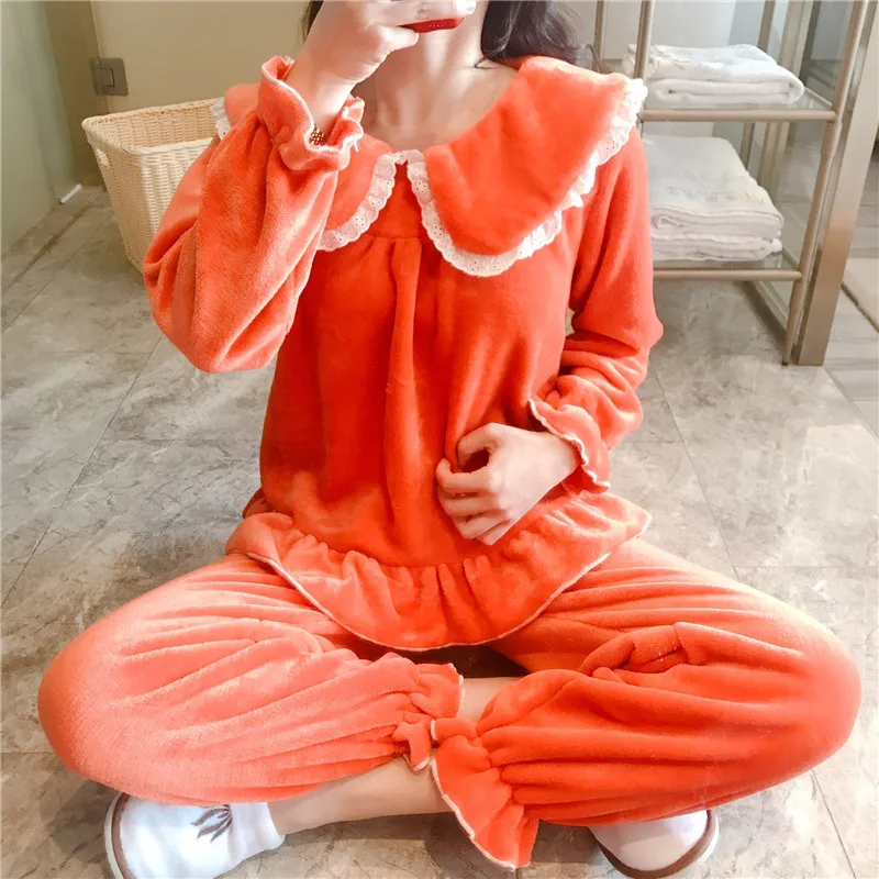 Комплект зимней пижамы для женщин теплая Фланелевая пижама плотная Женская