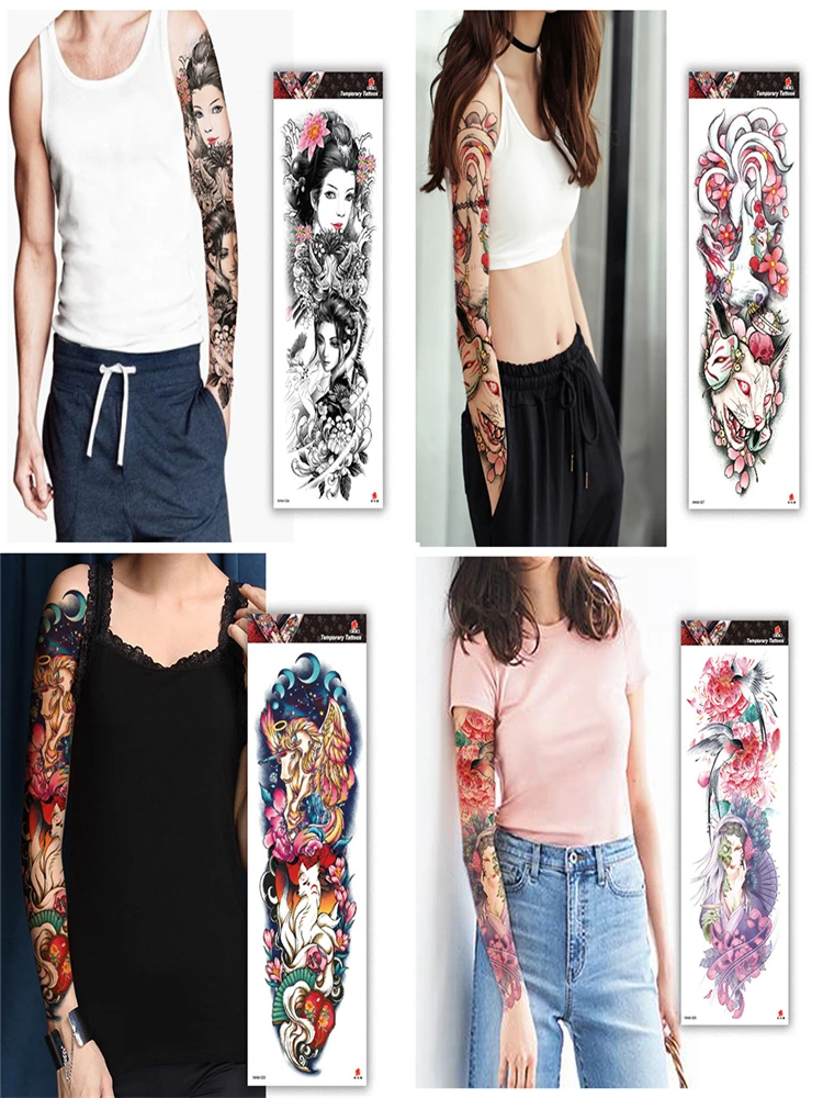 2021 Large Temporary Tattoos For Women Men Full Arm Tattoo Sticker Sleeve Thigh Big Body Art Decal Black Waterproof Fake Tattoos