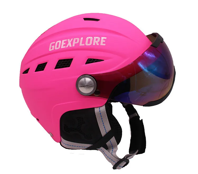 Ski Helmet Goggles Visor Men Women Snowboard Helmet Moto Snowmobile Skateboard Safety Helmet Mask Winter Warm Fleece Capacete - Цвет: Красный