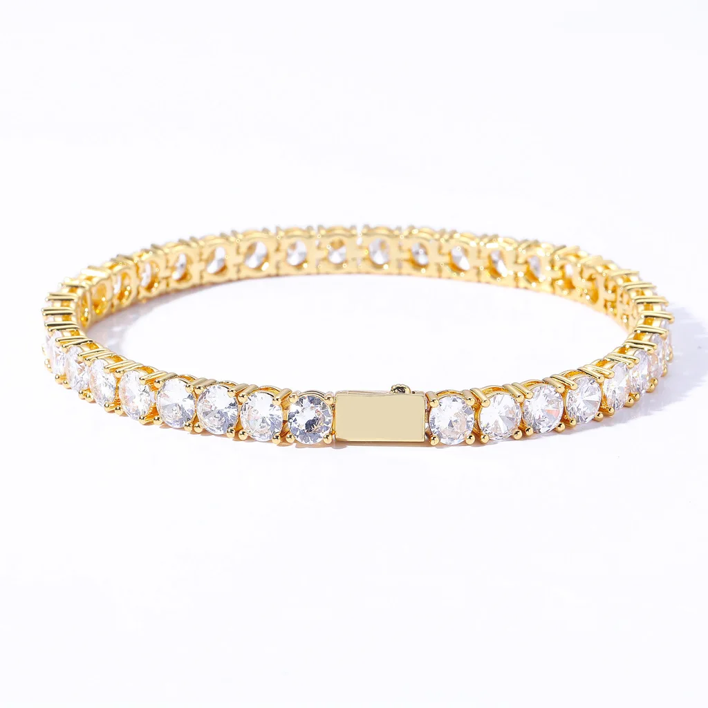 

Spring Buckle Tennis Bracelet 3A CZ 3mm 4mm 5mm 1 Row Zirconia Gold Silver Color Bracelet for Men Women Iced Out Hip Hop Jewelry