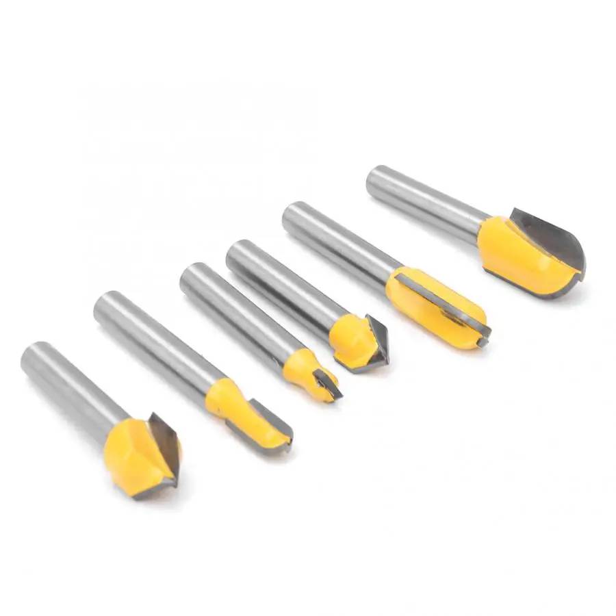 Фрезы для обрезки 6 шт. 1/4in фрезы деревообработки фрезерные V паз круглый нос