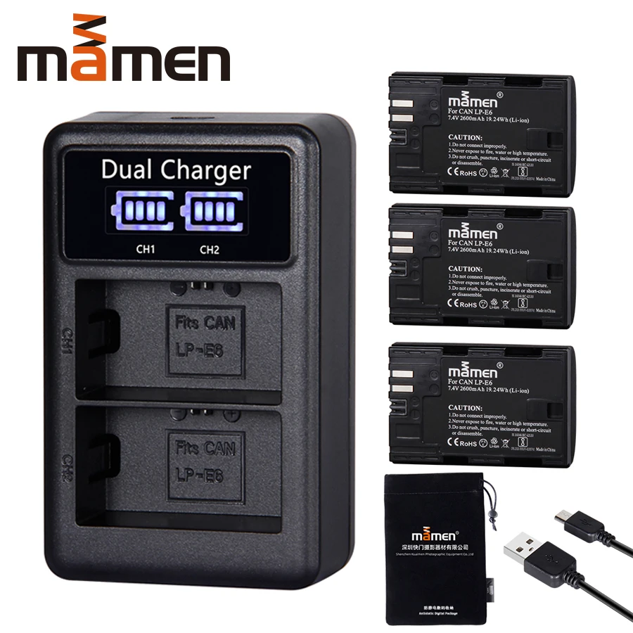 3 шт. LP-E6 LP E6 LPE6 2600 мАч батарея для цифровой камеры+ USB lcd двойное зарядное устройство для Canon Mark II Mark III 6D 60D 60Da 70D 80D 5DS 5D