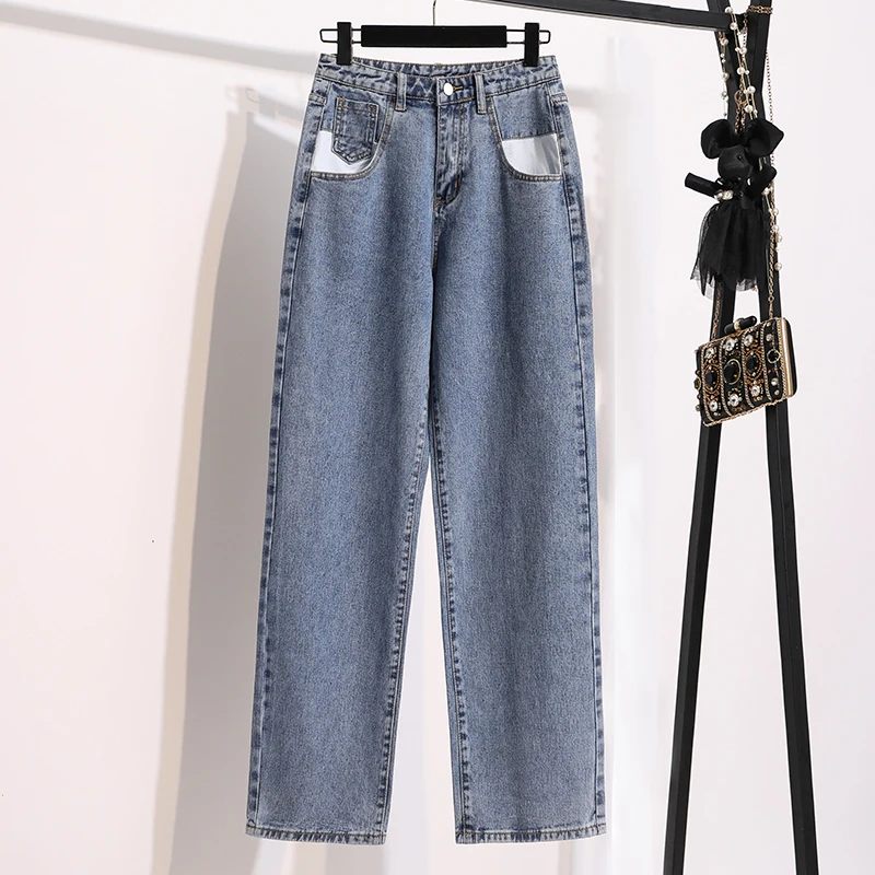 

Denim Straight Plus Large Size Oversize Korean Vintage Autumn Women'S Clothing High Waist Trousers Fashion Jeans Pants For Girls