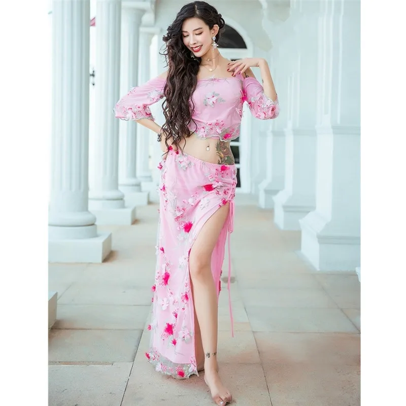Женский розовый топ и юбки для восточных конкурсов Bellydance профессиональная