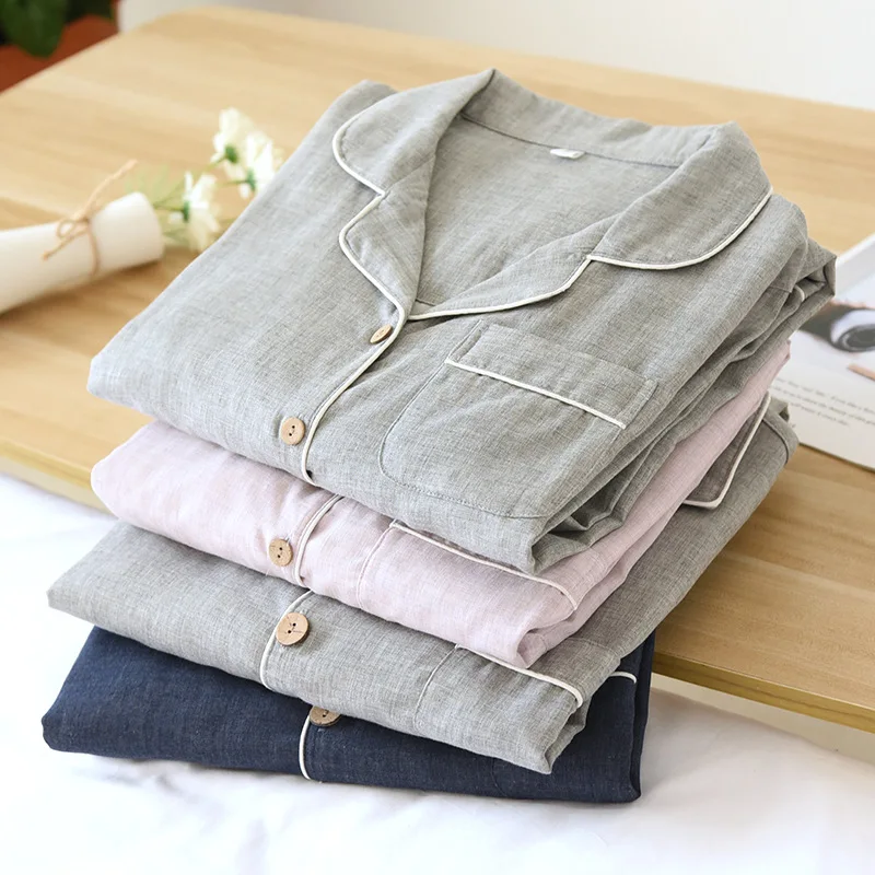 Spring Autumn Solid Cotton Girls Pajamas Set Winter Leisure Sleepwear For Women Loose Nightwear Long Pant Homewear Suit