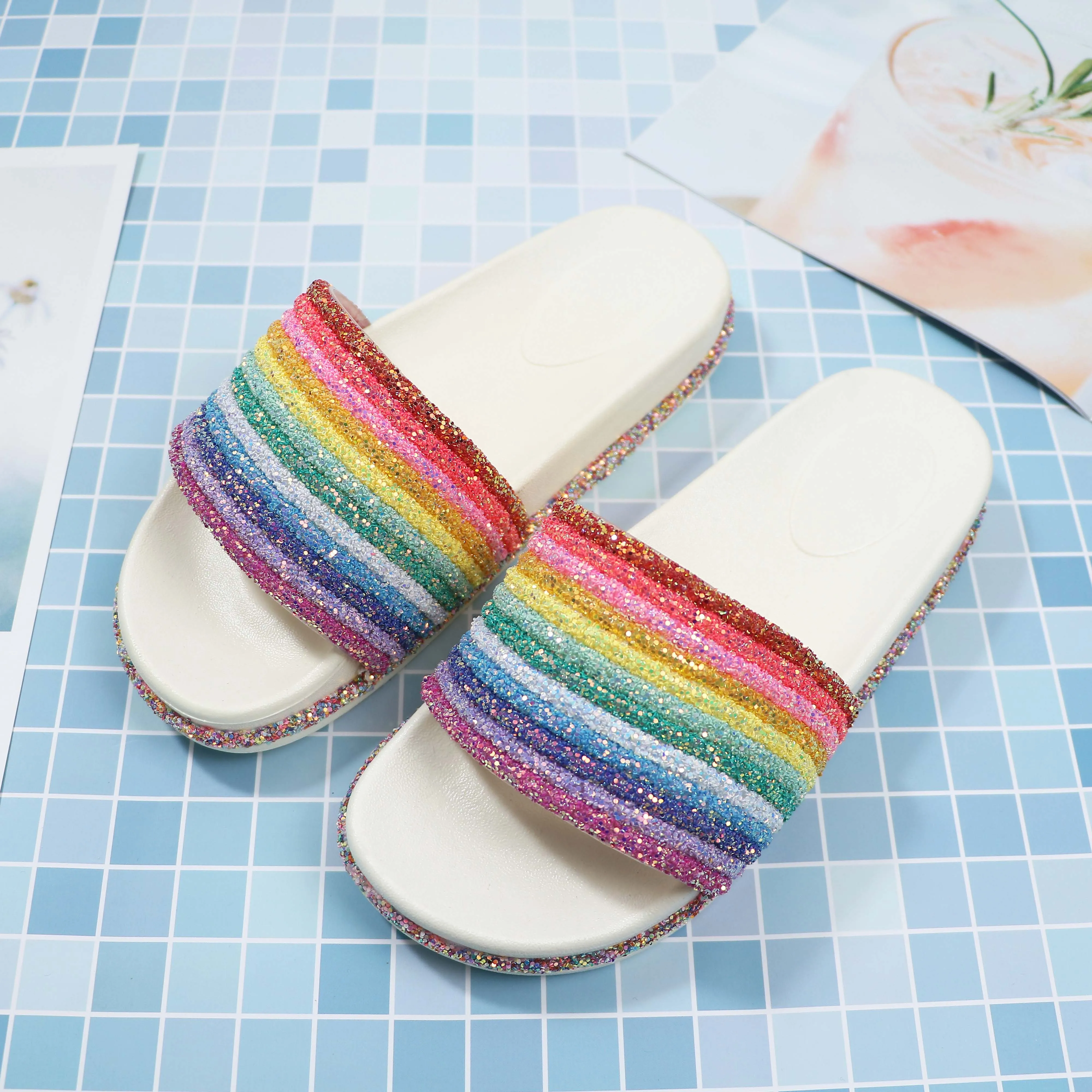 Roni Bouker Fashion New Women's Summer Outdoor Slides Shoe Women Glitter Slippers Shoes Woman Slipper Flip Flops Size 41 | Обувь