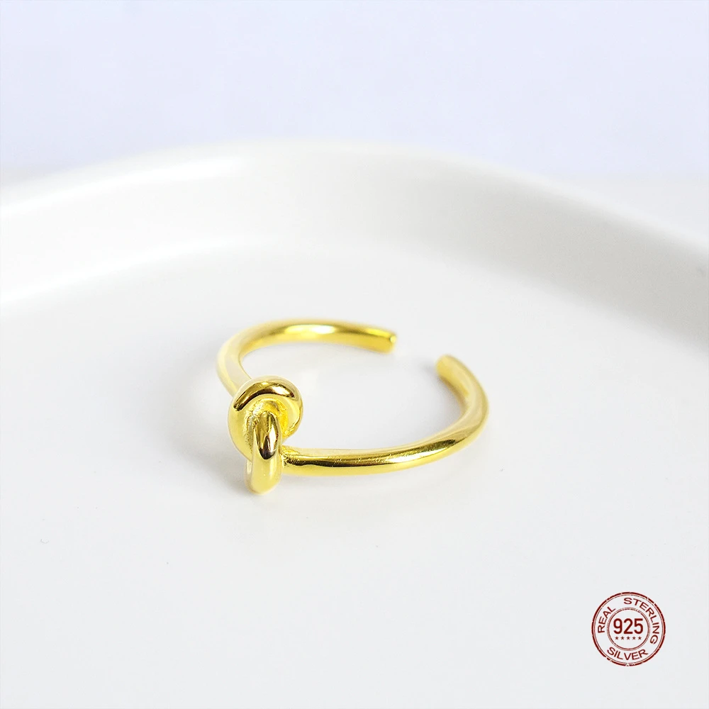 

LKO Simplicity INS 925 Sterling Silver Open Rings Knot Ring Everyday Jewelry Adjustable Ring For Women Jewelry Simple Gifts