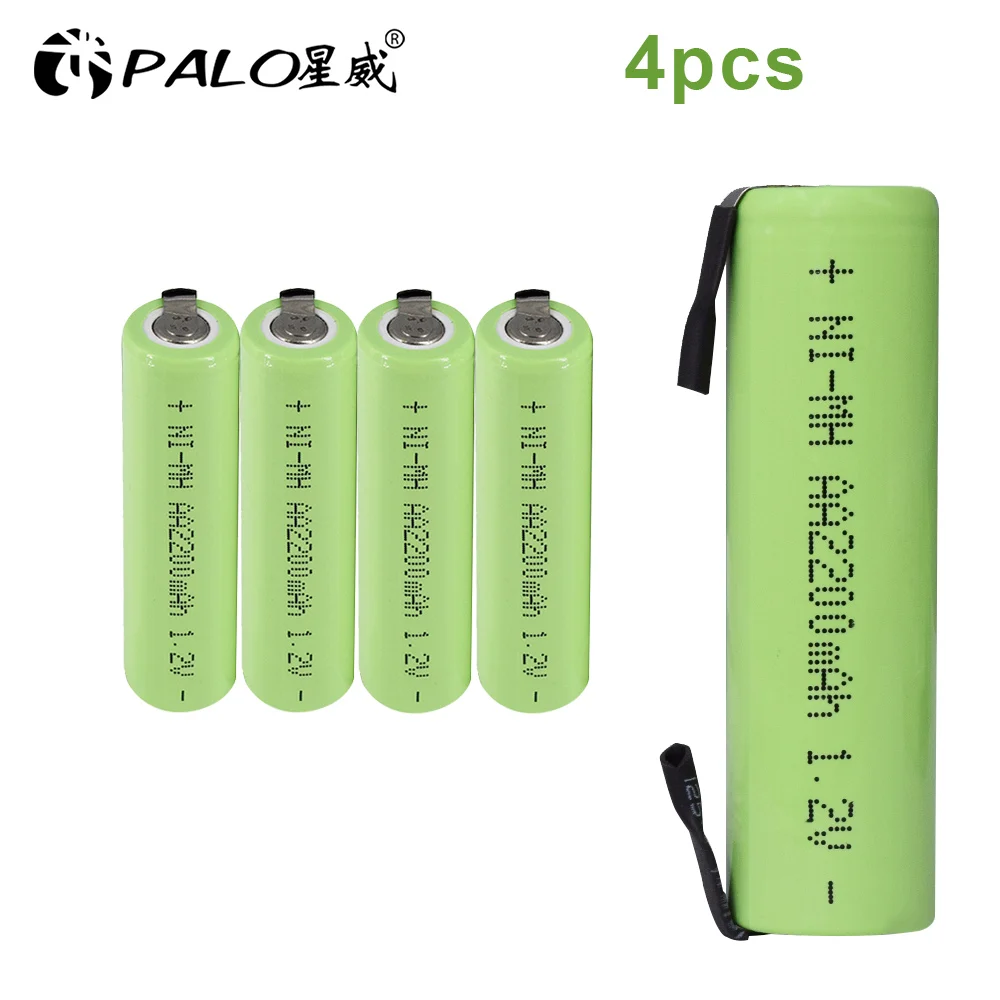 Ni-mh 1,2 V AA перезаряжаемая батарея 2200mAh nimh cell Green shell со сварочными вкладками для Электробритва Philips, зубной щетки - Цвет: 4PCS