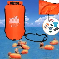 20l inflatable open swimming buoy tow float dry bag double air bag with waist belt for swimming water sport storage safety bag