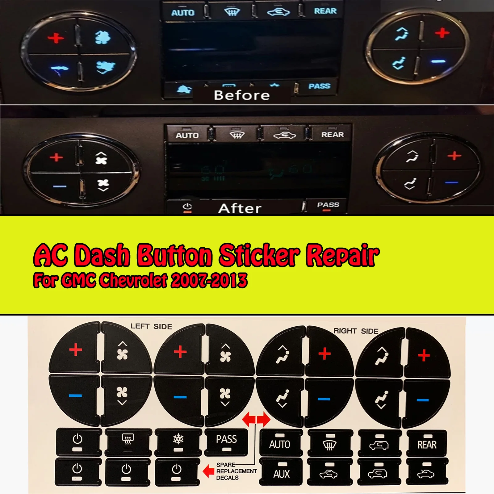 

Запчасти для ремонта салона с климатическим контролем, наклейка для кнопки приборной панели переменного тока для Тахо, загородной лавины, ...