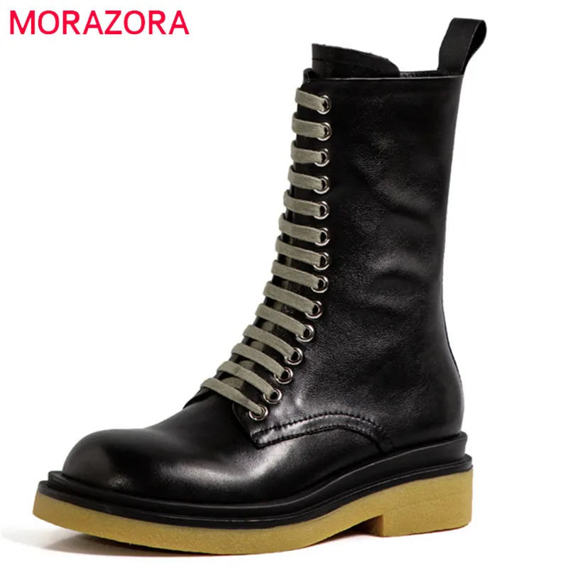 

Женские ботильоны на плоской подошве MORAZORA, черные винтажные ботильоны из натуральной кожи, с круглым носком, зима 2019