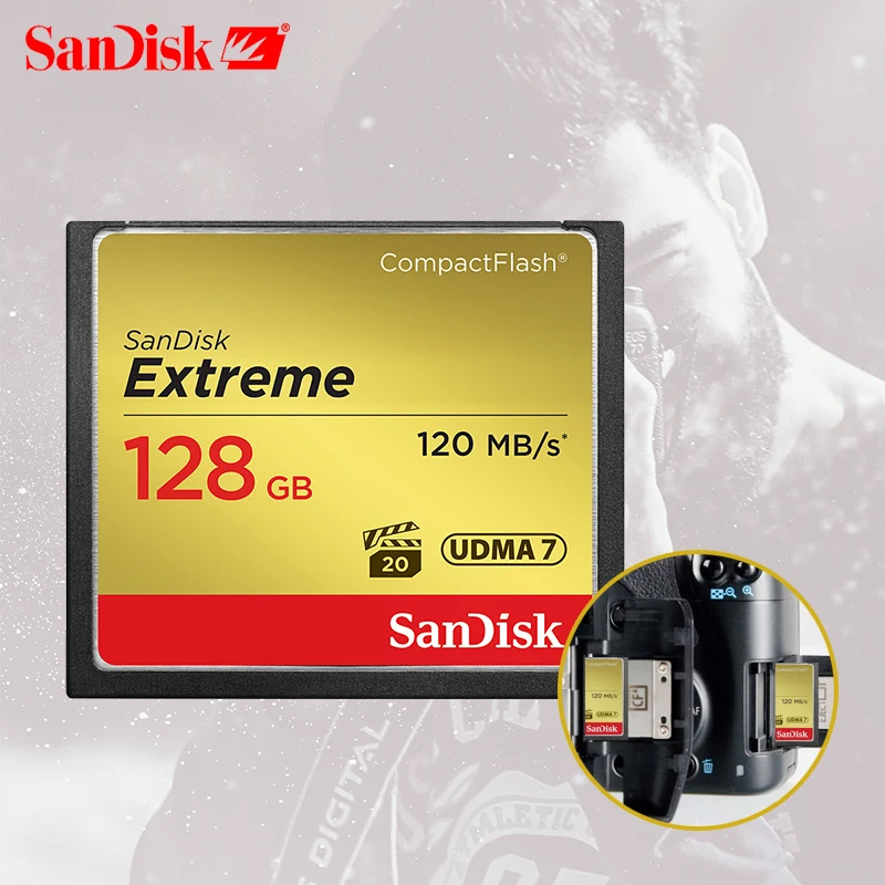 Карта памяти sandisk Extreme Compactflash 128 Гб 64 ГБ 32 ГБ карта CF Высокая скорость 120 МБ/с./с поддержка 1080P Full HD видео для DSLR/DV