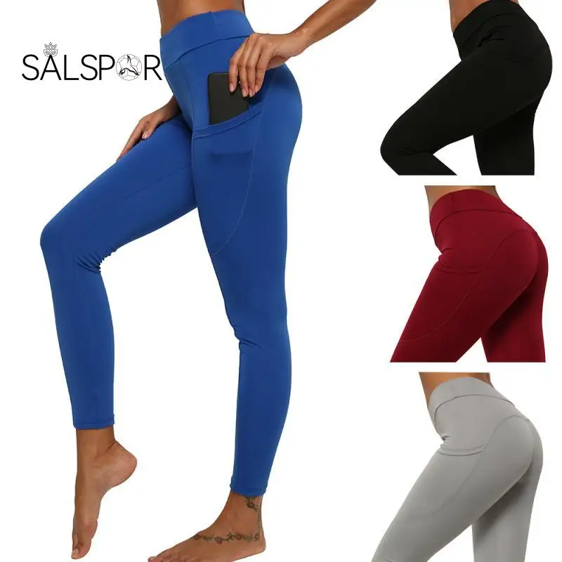 

SALSPOR Sexy Women Leggings Sports Fitness High Waist Leggings Slim Fit Side Gym Workout Pocket Yoga Bottom Sportswear Pants