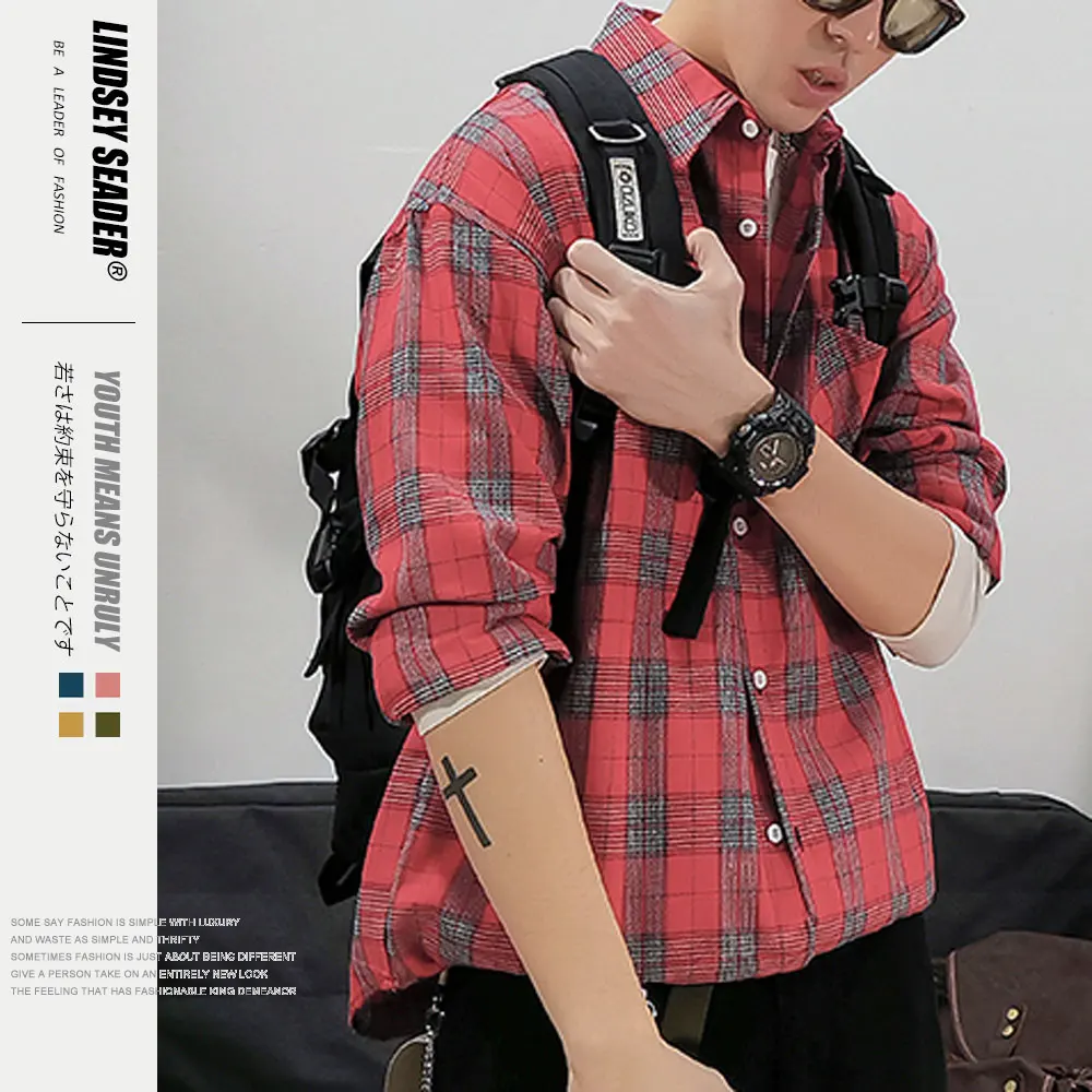 Мужская рубашка с длинным рукавом Женская Повседневная клетчатая полосатая