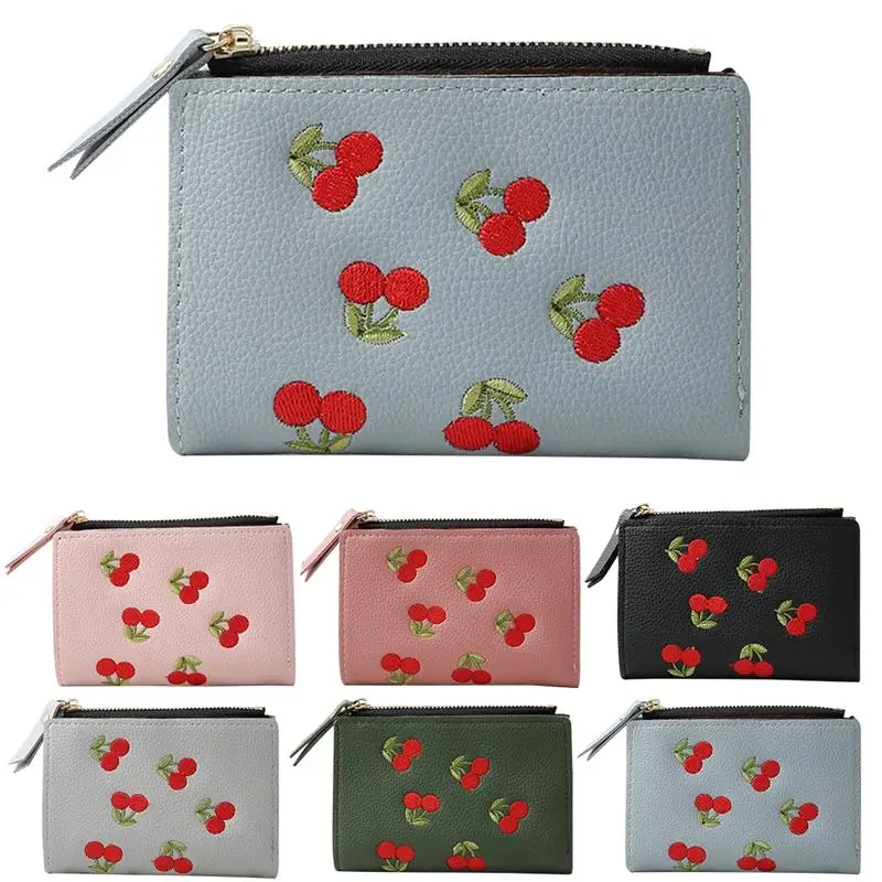 

Creative Embroidery Cherry Decor Card Pouch Fashion Lady Clutch Wallet Card Wallet For Women Ladies Girls