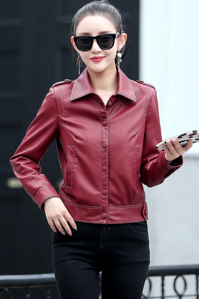 

JCHB 2021 Leather women's spring new coat women's short small coat Korean style large size motorcycle high waist