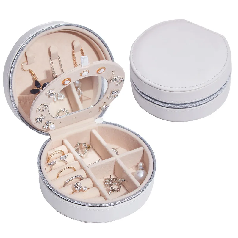 

Circle Shaped Mini Jewelry Box PU Leather Simple Jewelry Box Earrings Portable Jewelry Storage Box Case LAD-sale