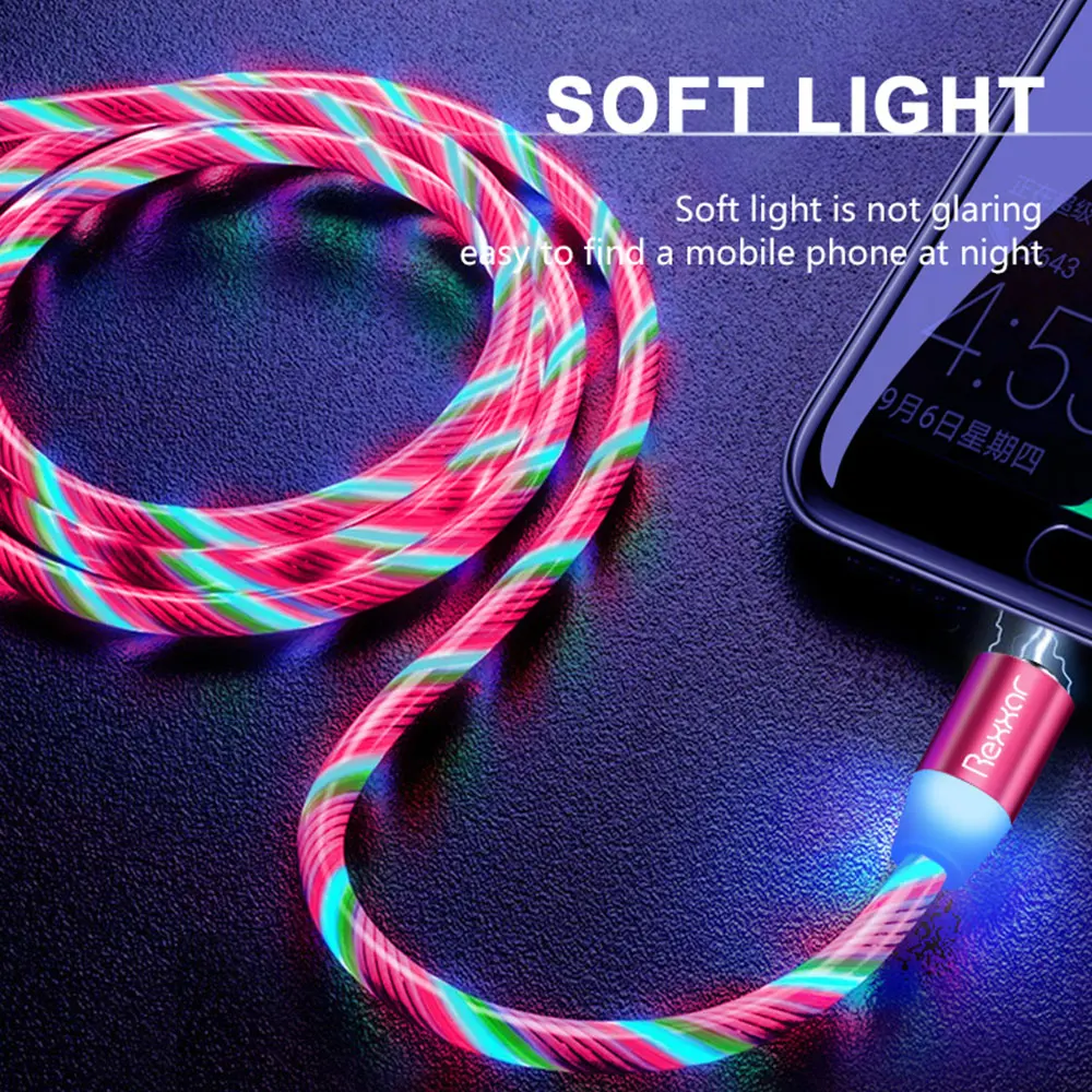 Светодиодный магнитный кабель Micro USB Type C Магнитный зарядный Шнур для iphone Samsung Xiaomi
