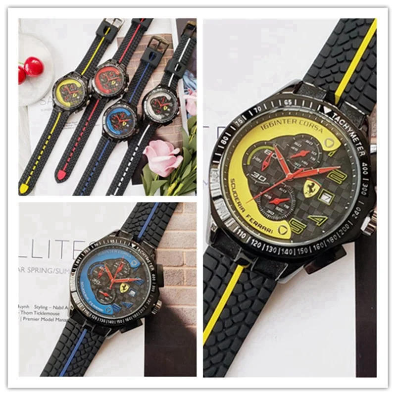 

luxury Brand watch Ferrari watch quartz movement Silicone strap All subdial working relojes para hombres relojes watch for men