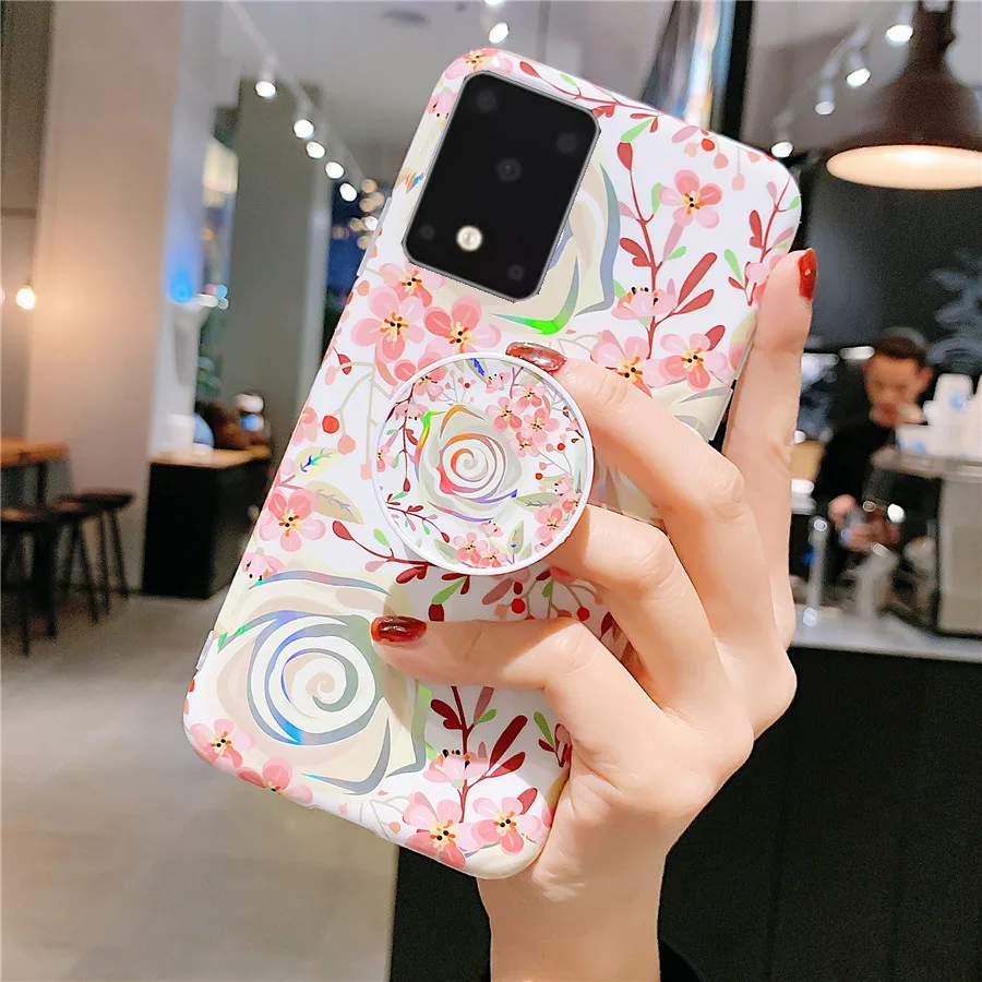 Блестящий чехол с кольцом для Samsung Galaxy S20 FE S21 Note 20 Ultra Note10 Plus S10 S9 из ТПУ лазерным