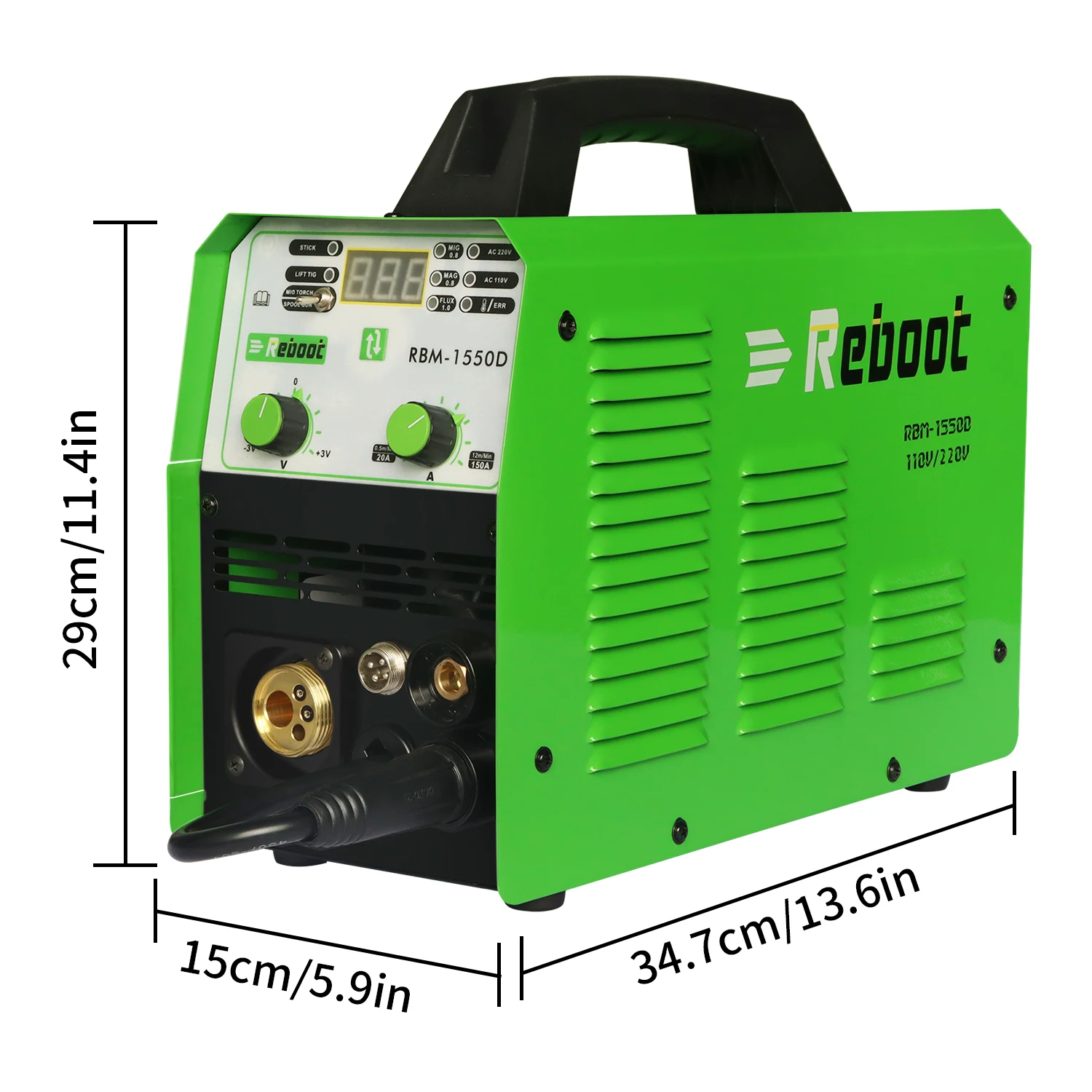 MIG сварщик 1550D флюсовой сердцевины 5 в 1 110/220V газовый клапан/Gasless 155 Amp наконечник