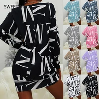2021 summer dress womens long sleeved letter printing round neck casual loose dress