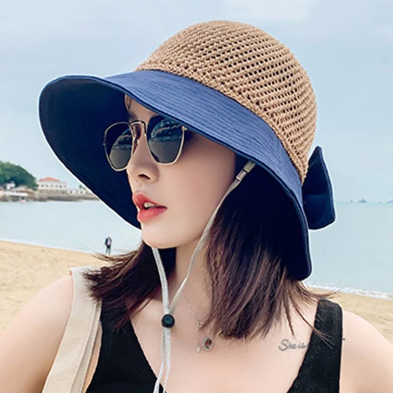 

Summer Female Sun Hats Big Brim Classic Bowknot Foldable Fashion Straw Hat Casual Outdoor Beach Cap For Women UV Protected Hat