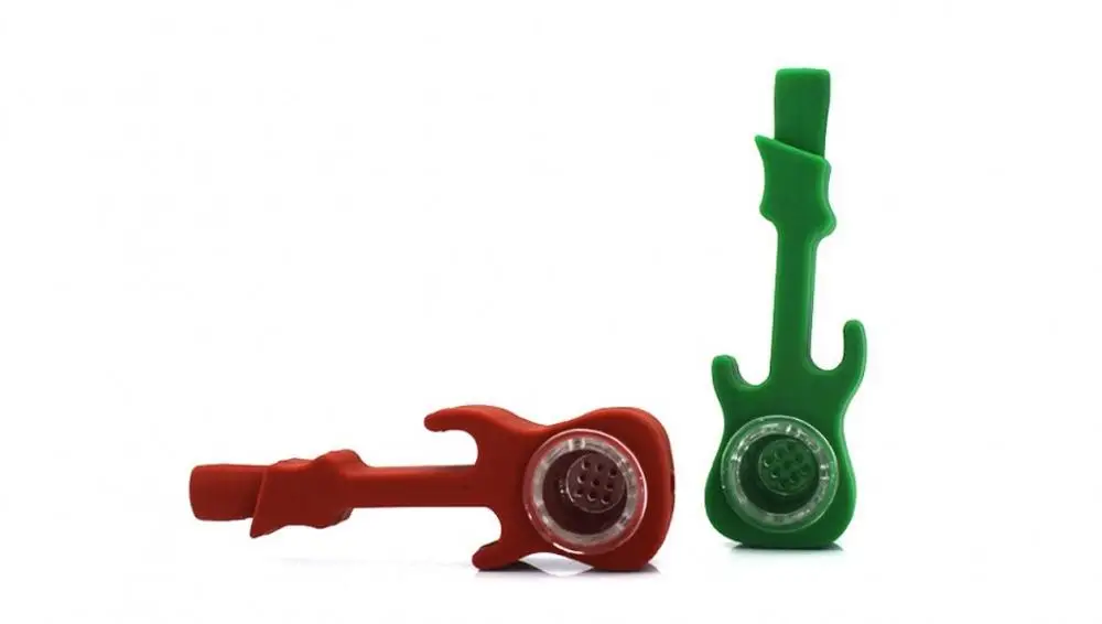 

Guitar Shaped Mini Portable Silicone Smoking Pipes With Glass Bowl Length 4.33inches Tobacco Pipe Hookah Bongs