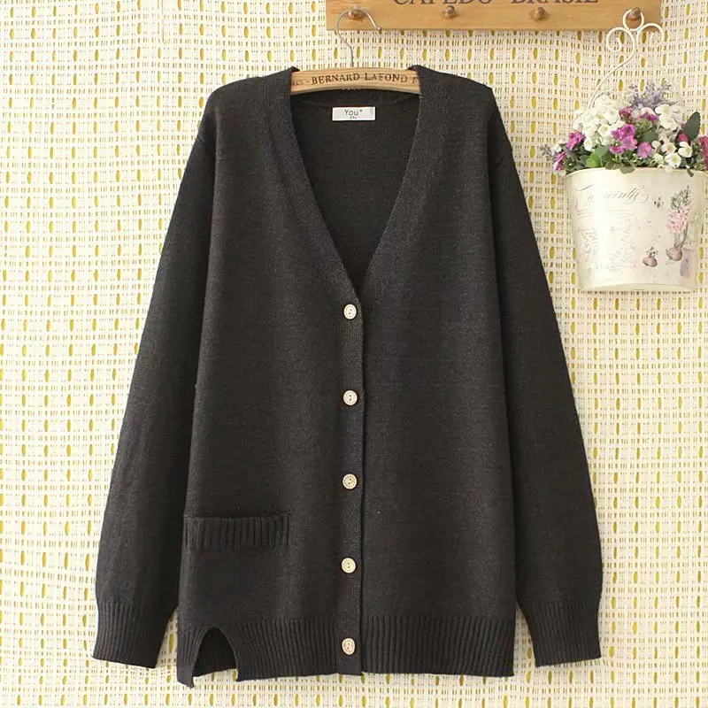 Женский трикотажный свободный свитер с V-образным вырезом и длинным рукавом |