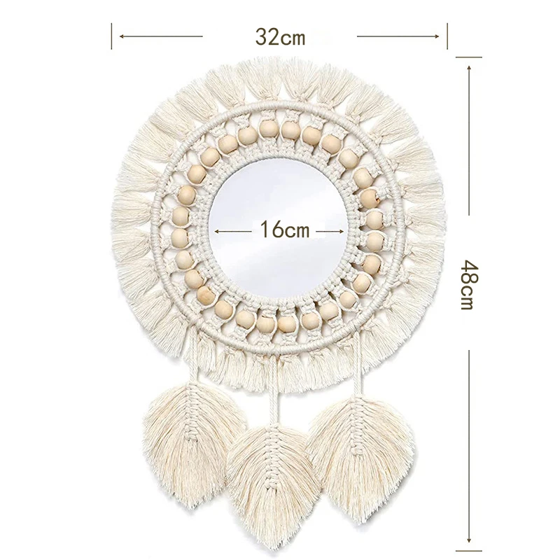 

Nordic Wall Hanging Woven Tapestry&wall Mirror Leaf Decoration Mirror Bohemian Decor Wall Mirror Home Decor