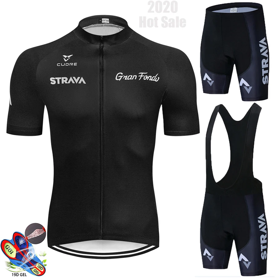 

2021 STRAVA Black Cycling Jersey 19D Bib Set MTB Uniform Bike Clothing Quick Dry Bicycle Wear Clothes Mens Short Maillot Culotte